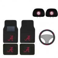 MULTI_B University of Alabama Automotive Gift Set. Logo On Front and Rear Auto Floor Liner. You get 2 Head Rest Cover 4 Floor Mat and 1 Wheel Cover in this gift set. Perfect to Alabama Cri