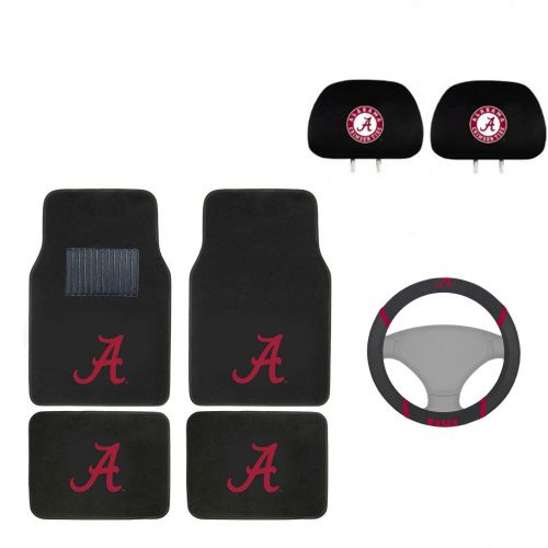  MULTI_B University of Alabama Automotive Gift Set. Logo On Front and Rear Auto Floor Liner. You get 2 Head Rest Cover 4 Floor Mat and 1 Wheel Cover in this gift set. Perfect to Alabama Cri