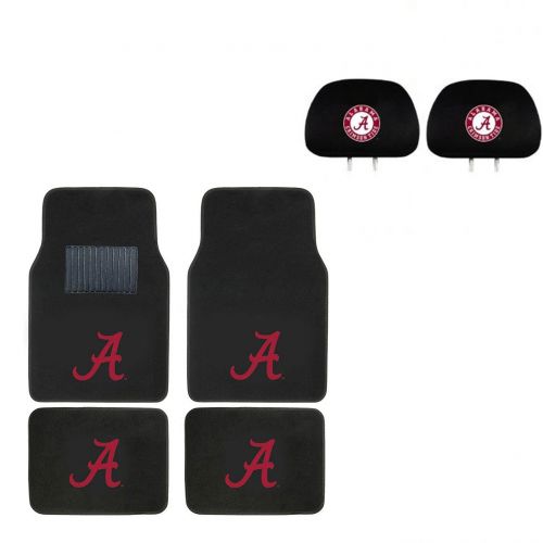  MULTI_B University of Alabama Head Rest Cover and Floor mat. Wow! Logo On Front and Rear Auto Floor Liner. You get 2 headrest covers and 4 Floor Mat in this gift set. Perfect to Alabama Cr