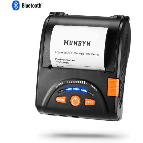  [아마존베스트]Bluetooth Mobile Thermal Receipt Printer, MUNBYN 2 Inches 58MM Impresora termica Printer with Leather Belt Compatible with Android Windows Devices for Business ESC/POS, Does NOT Su