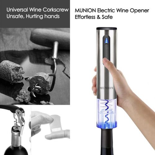  MUNION Electric Wine Bottle Opener Automatic Rechargeable Cordless Wine Corkscrew with Charger, Wine Vacuum Stopper, Wine Pourer and Foil Cutter