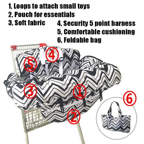  MURPHYfine Shopping Cart Cover For Baby- 2-in-1 - Foldable Portable Seat with Bag for Infant to Toddler - Compatible with Grocery Cart Seat and High Chair - Boy/Girl Design - Compact and Cush