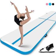 Murtisol 10/13/16/21/24/27/34ft Inflatable Gymnastics Training Mats Tumbling Mats 4/6 Inch Thickness for Home Use/Training/Cheerleading/Yoga/Water Fun with Electric Pump Pink/Blue/