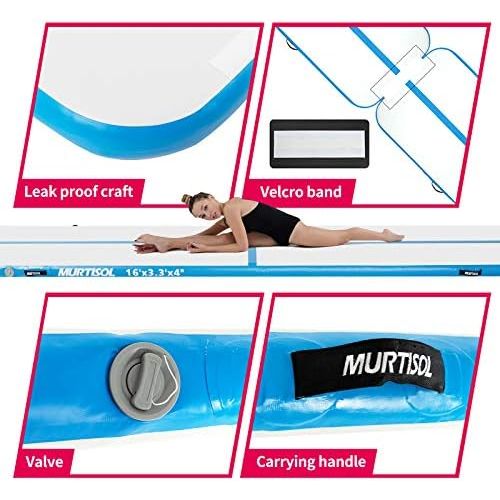  Murtisol 10/13/16/21/24/27/34ft Inflatable Gymnastics Training Mats Tumbling Mats 4/6 Inch Thickness for Home Use/Training/Cheerleading/Yoga/Water Fun with Electric Pump Pink/Blue/