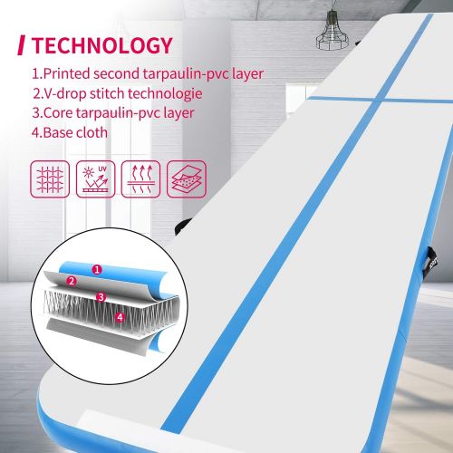  Murtisol 10/13/16/21/24/27/34ft Inflatable Gymnastics Training Mats Tumbling Mats 4/6 Inch Thickness for Home Use/Training/Cheerleading/Yoga/Water Fun with Electric Pump Pink/Blue/