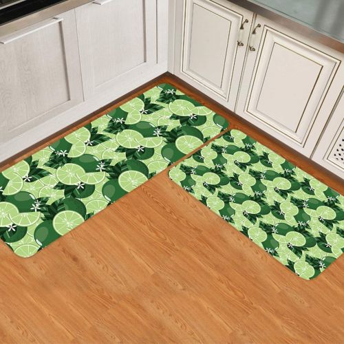  MUSEDAY 2 Piece Kitchen Mat Fruit Decor Non-Slip Waterproof Rubber Carpet Oil Proof Kitchen Rugs Set Machine Washable Bathroom Area 15.7x23.6+15.7x47.2 Green Lemons Exotic Artwork