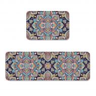 MUSEDAY 2 Piece Kitchen Mat Floral Non-Slip Waterproof Rubber Carpet Oil Proof Kitchen Rugs Set Machine Washable Bathroom Area 15.7x23.6+15.7x47.2 Indian Style Bohemian Mandala Paisley Eth