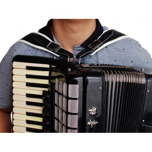  MUSIC FIRST Black & White Genuine Leather Super Wide & Thick Comfortable 96 120 BASS Accordion Shoulder Strap Set Accordion Belt Accordion Straps