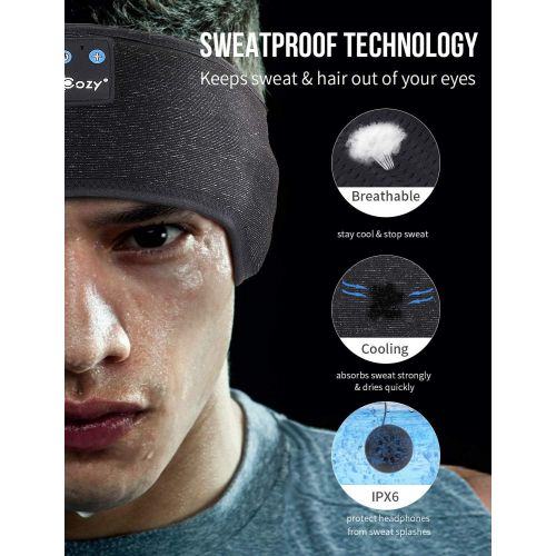  MUSICOZY Sleep Headphones Bluetooth Headband, Wireless Music Sleeping Headphones Mask Earbuds IPX6 Waterproof for Side Sleepers Women Men Workout Running Insomnia Travel Yoga Cool