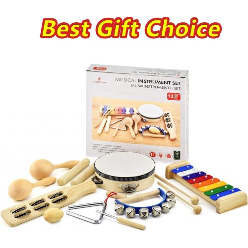  [아마존베스트]MUSICUBE Musical Instrument Set for Toddler Baby Kid Wooden Percussion Instrument Musical Toys Xylophone Maracas Egg Shaker Tambourine Triangle Instrument for Boys Girls Aged 3 4 5