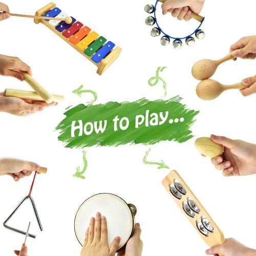  [아마존베스트]MUSICUBE Musical Instrument Set for Toddler Baby Kid Wooden Percussion Instrument Musical Toys Xylophone Maracas Egg Shaker Tambourine Triangle Instrument for Boys Girls Aged 3 4 5