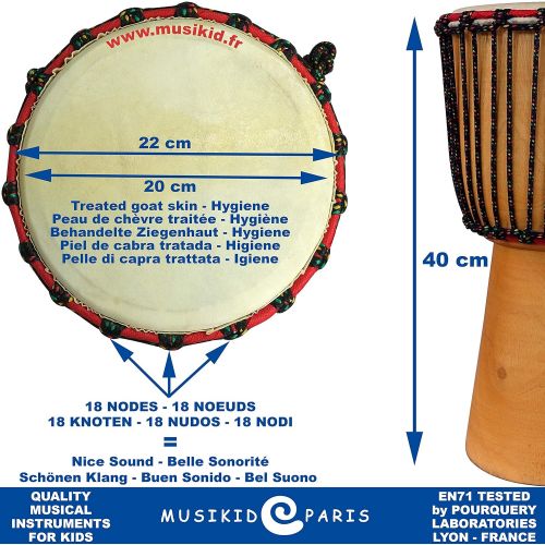  [아마존베스트]MUSIKID Childrens Djembe Drum 40cm x 20cm (Diameter) + Protective Bag + Djembe player DVD method (en/fr/sp)Mali Djembe Drum Ages 3+. High Quality Fair Trade African Jembe Drum&