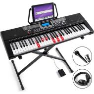 MUSTAR Piano Keyboard, MEKS-500 61 Key Learning Keyboard Piano with Lighted Up Keys, Electric Piano Keyboard for Beginners, Stand, Sustain Pedal, Headphones/Microphone, USB Midi, Built-in Speakers