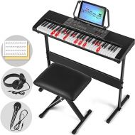 MUSTAR Piano Keyboard with Lighted Up Keys, Learning Keyboard Piano 61 Keys for Beginners, MEKS-700 Electric Piano Keyboard with Bench, Stand, Headphones, Microphone, Note Stickers, Built-in Speakers