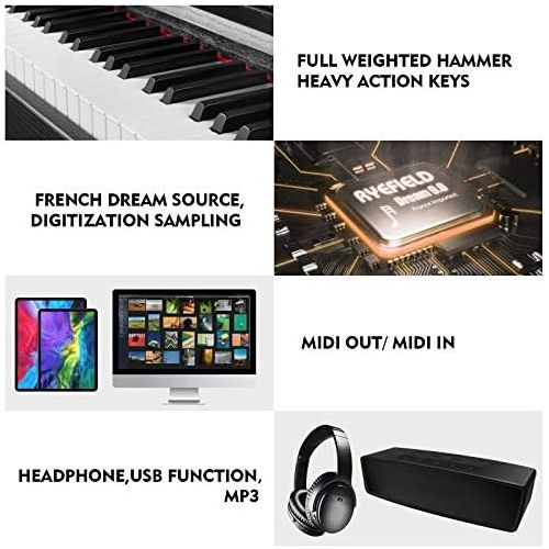 [아마존베스트]MUSTAR 88-Key Hammer Weighted Action Keys Digital Piano, Beginner Bundle with Power Adapter, Triple Pedals, LCD Screen,USB MIDI,MP3 and Cloth Cover Function,Black,Brown,White