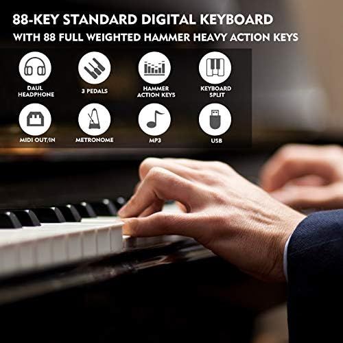  [아마존베스트]MUSTAR 88-Key Hammer Weighted Action Keys Digital Piano, Beginner Bundle with Power Adapter, Triple Pedals, LCD Screen,USB MIDI,MP3 and Cloth Cover Function,Black,Brown,White