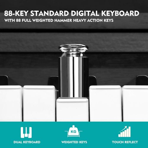  [아마존베스트]MUSTAR 88-Key Hammer Weighted Action Keys Digital Piano, Beginner Bundle with Power Adapter, Triple Pedals, LCD Screen,USB MIDI,MP3 and Cloth Cover Function,Black,Brown,White