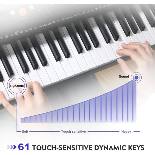  [아마존베스트]Mustar 61 Full Size Touch Keys Piano Keyboard, Portable Electronic Music Keyboard Kit with Stand, Stool, Microphone,Headphone & Power Supply,