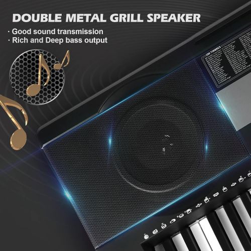  [아마존베스트]Mustar 61 Full Size Touch Keys Piano Keyboard, Portable Electronic Music Keyboard Kit with Stand, Stool, Microphone,Headphone & Power Supply,