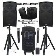 MUSYSIC M-Port PA2K 2000W Portable PA System 2x10 Speakers Dual UHF Wireless Mic Rechargeable Battery Bluetooth