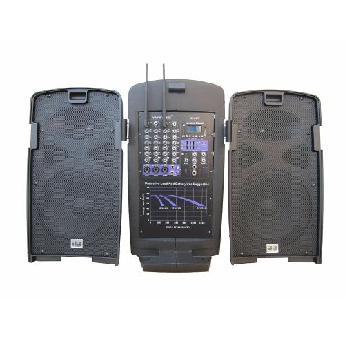  MUSYSIC M-Port PA2K 2000W Portable PA System 2x10 Speakers Dual UHF Wireless Mic Rechargeable Battery Bluetooth