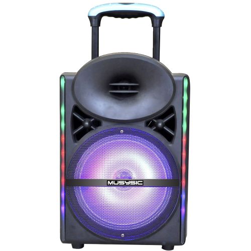  MUSYSIC Professional 1200W 12 Speaker PA System Dual UHF Wireless Mic Bluetooth LCD Lights Rechargeable MU-17D