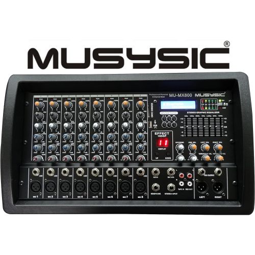  MUSYSIC Complete Professional 4500 Watts PA System 8-CH Mixer Dual 15 Speakers Wireless Mics