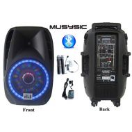 MUSYSIC Professional 2000 Watts Portable 15 PA System Speaker Bluetooth Dual UHF Wireless Mics Bluetooth Recording Rechargeable Battery MU-U15PA