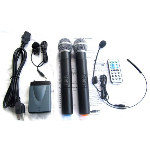  MUSYSIC Professional 2000 Watts Portable 15 PA System Speaker Bluetooth Dual UHF Wireless Mics Bluetooth Recording Rechargeable Battery MU-U15PA