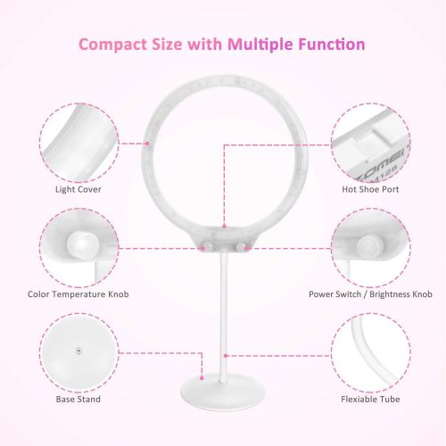  MUTANG LED Ring Light, 10-inch Makeup Light Dimmable 7.5W USB Desktop Video Light, Makeup Manicure Tattoo Salon Lighting, YouTube Video Live Streaming Light, Includes Ball Head and