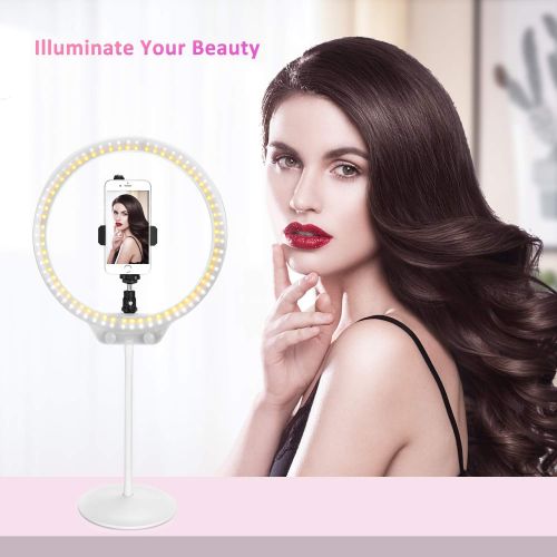  MUTANG LED Ring Light, 10-inch Makeup Light Dimmable 7.5W USB Desktop Video Light, Makeup Manicure Tattoo Salon Lighting, YouTube Video Live Streaming Light, Includes Ball Head and