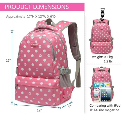  MUUQUSK Dots Print Girls School Bags for Kids Elementary School Backpacks for Girls Bookbags