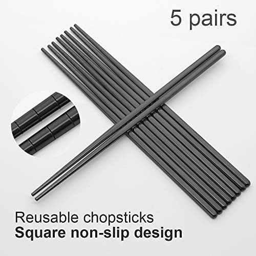  [아마존베스트]MUYOS Stainless Steel Chopsticks Reusable Multicolor Lightweight 304 Metal Chopsticks Dishwasher Safe - 5 Pairs (Black)