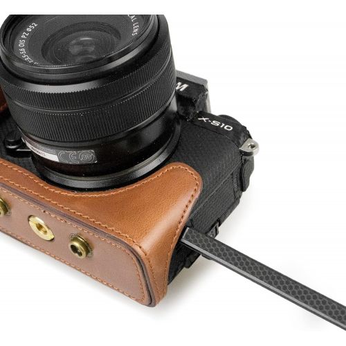  MUZIRI KINOKOO PU Leather Case for Fuji X-S10 and 15-45mm Lens Protective Full Case Fujifilm X-S10 Case Bottom Case Grip Case with Storage Bag-Coffee