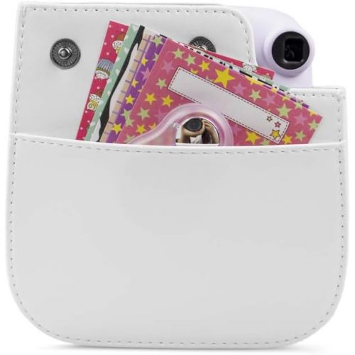  Fuji Instax Mini 11 Case, MUZIRI KINOKOO Protective Case for Fujifilm Instax Mini 11 Bag Cute Color Carrying Bag PU Leather Case with Photo Stickers (Pure White)