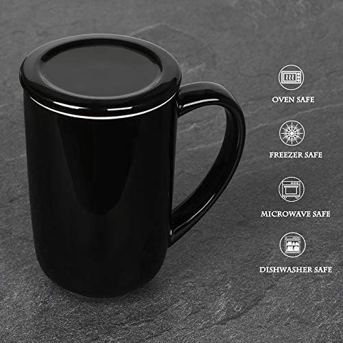  [아마존베스트]MUZITY Tea Mug with Stainless Steel Spoon, Infuser and Lid - Ceramics Loose Leaf Tea Steeping Cups for Office and Home, 16OZ (Black)