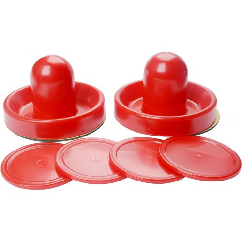  MUZOCT Great Goal Handles Pushers Replacement Accessories for Game Tables - 2 Red Air Hockey Pushers and 4 Red Pucks for Children