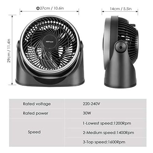  MVPower Ventilator, 23 cm Durchmesser mit 3 Geschwindigkeitsstufen und verstellbarem Neigungswinkel | schwarz