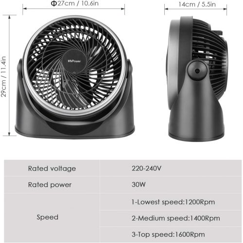  MVPower Ventilator, 23 cm Durchmesser mit 3 Geschwindigkeitsstufen und verstellbarem Neigungswinkel | schwarz