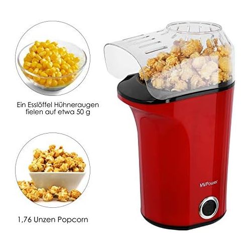  MVPower Popcornmaschine, 1400W Automatische Popcorn Maker, Leistungsstarkes Heissluft Ohne OEl, Abnehmbarem Deckel und BPA-Frei, fuer Zuhause