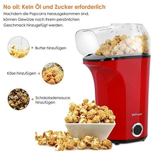  MVPower Popcornmaschine, 1400W Automatische Popcorn Maker, Leistungsstarkes Heissluft Ohne OEl, Abnehmbarem Deckel und BPA-Frei, fuer Zuhause