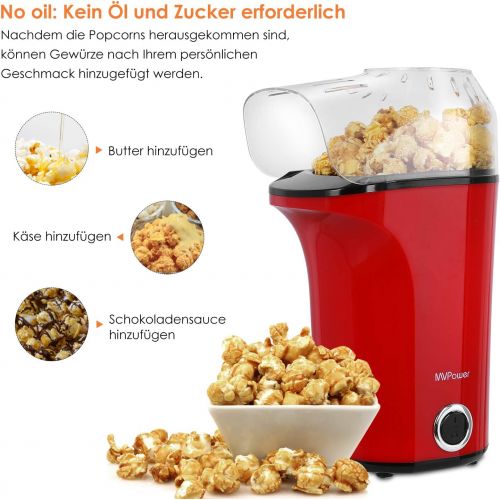  MVPower Popcornmaschine, 1400W Automatische Popcorn Maker, Leistungsstarkes Heissluft Ohne OEl, Abnehmbarem Deckel und BPA-Frei, fuer Zuhause