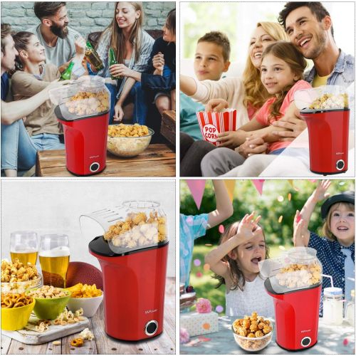  MVPower Popcornmaschine, 1400W Automatische Popcorn Maker, Leistungsstarkes Heissluft Ohne OEl, Abnehmbarem Deckel und BPA-Frei, fuer Zuhause