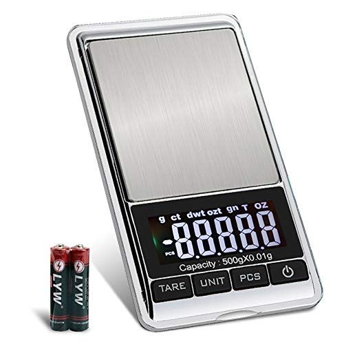  [아마존베스트]MVZAWINO Digital Precision Gram Scale, 0.001oz/0.01g 500g Mini Pocket Scale, Portable Electronic Weight Jewelry Scales, Tare, Auto Off, Stainless Steel, White Backlit Display(Battery Includ