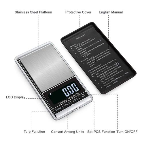  [아마존베스트]MVZAWINO Digital Precision Gram Scale, 0.001oz/0.01g 500g Mini Pocket Scale, Portable Electronic Weight Jewelry Scales, Tare, Auto Off, Stainless Steel, White Backlit Display(Battery Includ