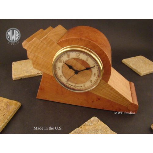  MWBStudios Clock, Art Deco Inspired with Unique Dial, Madrone Burl. MC44 Free Engraving, Free Shipping within the U.S.