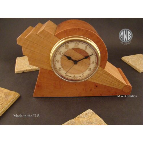  MWBStudios Clock, Art Deco Inspired with Unique Dial, Madrone Burl. MC44 Free Engraving, Free Shipping within the U.S.