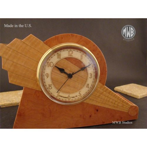  MWBStudios Clock, Art Deco Inspired with Unique Dial, Madrone Burl. MC44 Free Engraving, Free Shipping within the U.S.