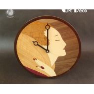 MWBStudios Wall Clock with Art Deco Female Inlay. WC-19 Free Engraving, Free Shipping within the U.S.