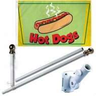 MWS 3X5 Hot Dogs Advertising Sign Food Concession Snack Bar Picnic Premium 210D 3x5 Flag Set (Super Polyester) w/Heavy Duty 6-Feet Spinning Flag Pole Bracket Residential Commercial